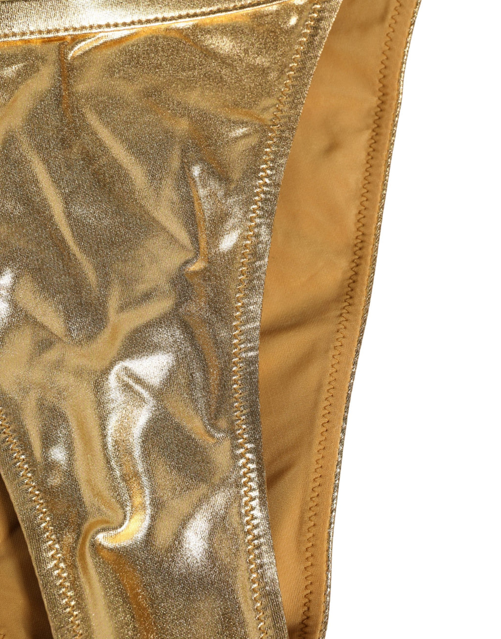 Gold-Tone Polyester Bikini Bottom Logo Swimwear