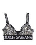 Silver Sequined Triangle Soft Cup Bra Underwear