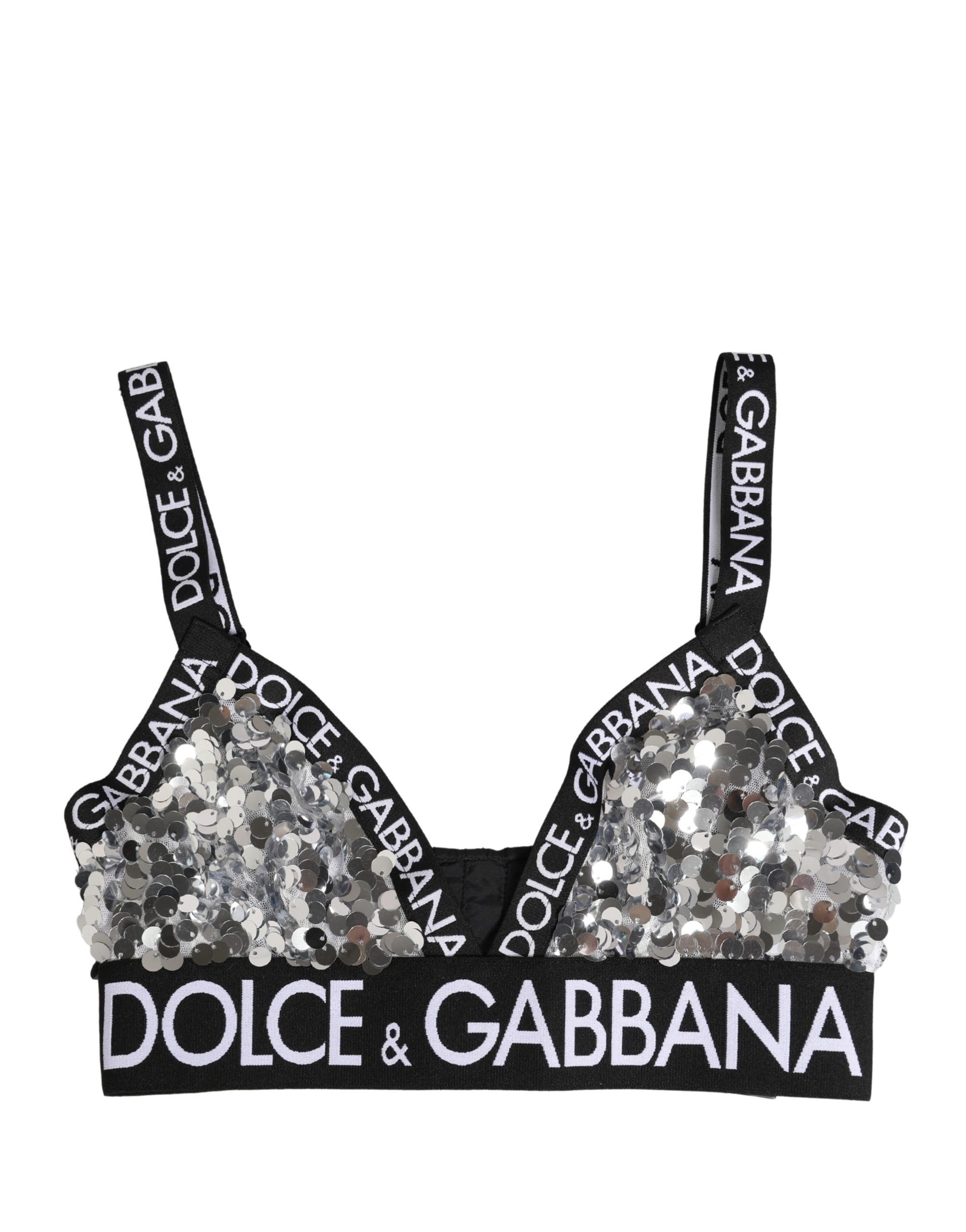 Silver Sequined Triangle Soft Cup Bra Underwear