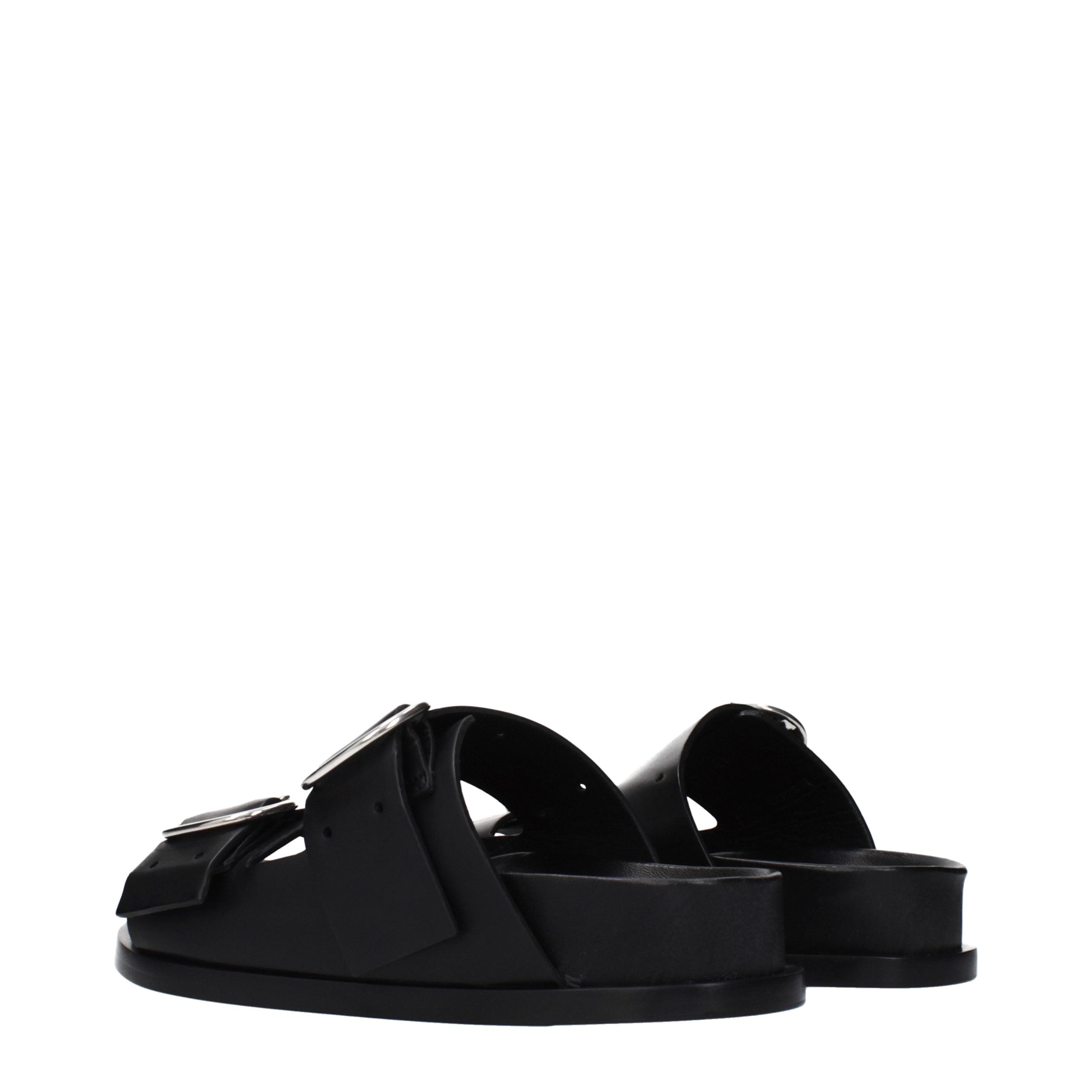 Black Leather Slippers
