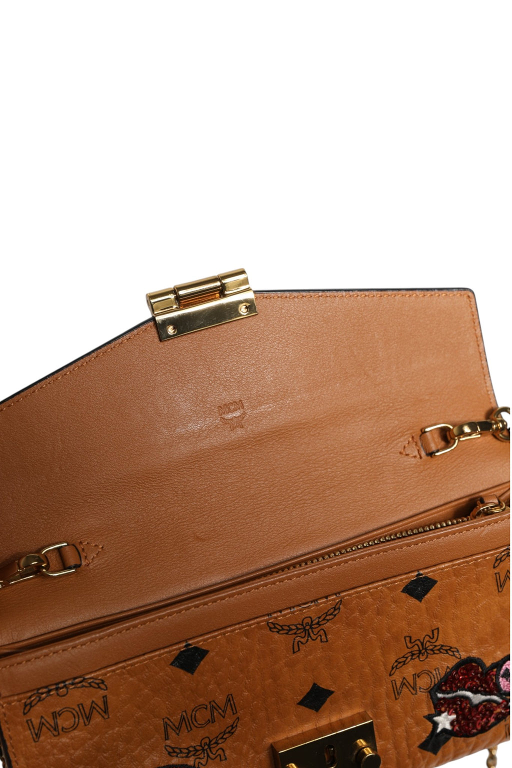 Cognac Brown Coated Canvas Visetos Patricia Love Patch Wallet-on-chain