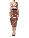 Pink Satin Sweetheart Sheath Corset Midi Dress