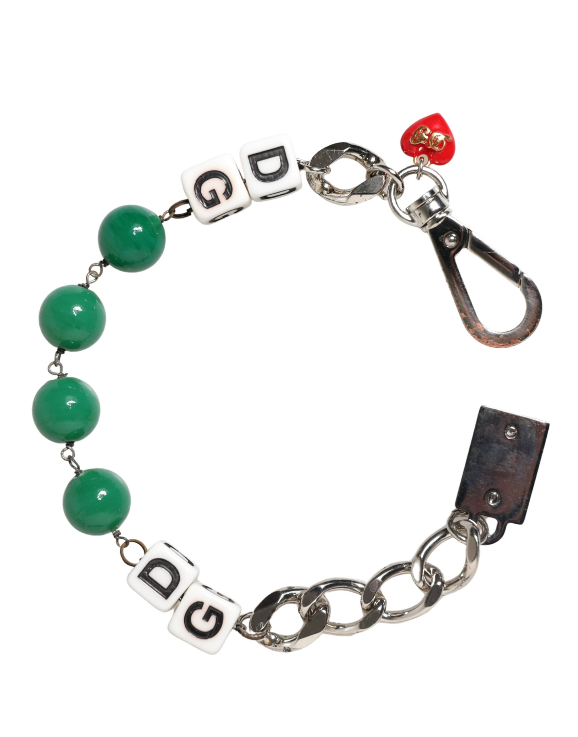Silver Brass Chain Dice DG Logo EmbellishedCharm Bracelet