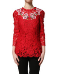 Red Lace Floral Embroidery Long Sleeves Top