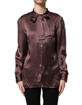 Violet Satin Long Sleeve Ascot Tie Shirt Top