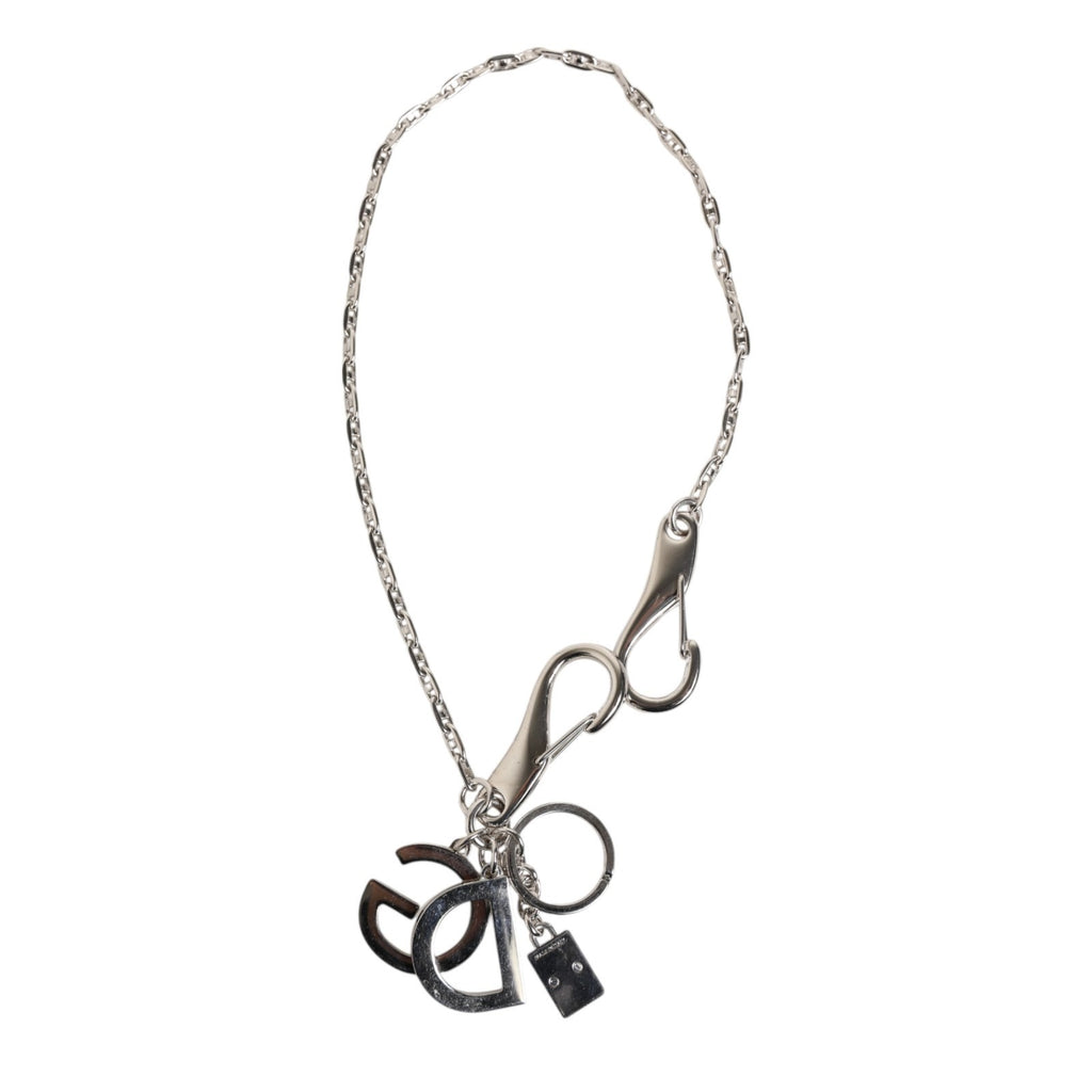 Silver Tone DG Logo Keychain Key Holder Bag Charm Keyring