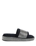 Black Crystal Embellished Platform Slides Shoes