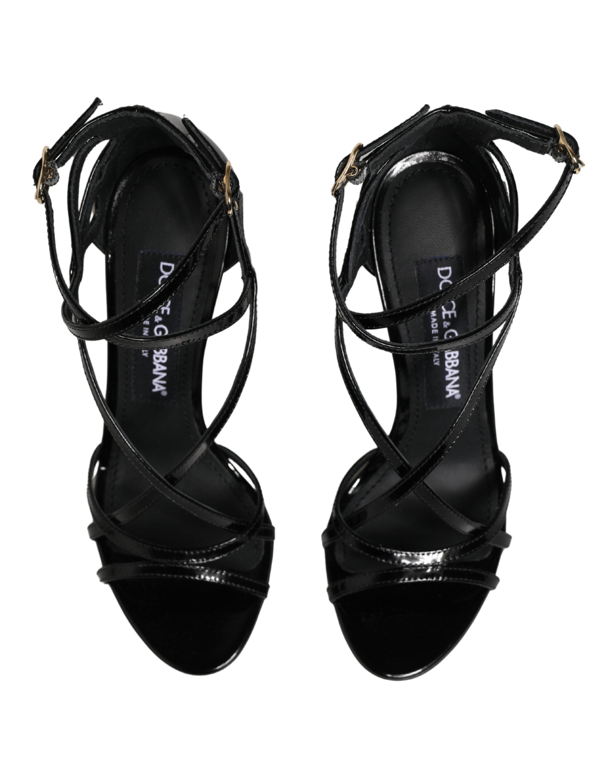 Black Leather Stiletto Heel Sandals Shoes