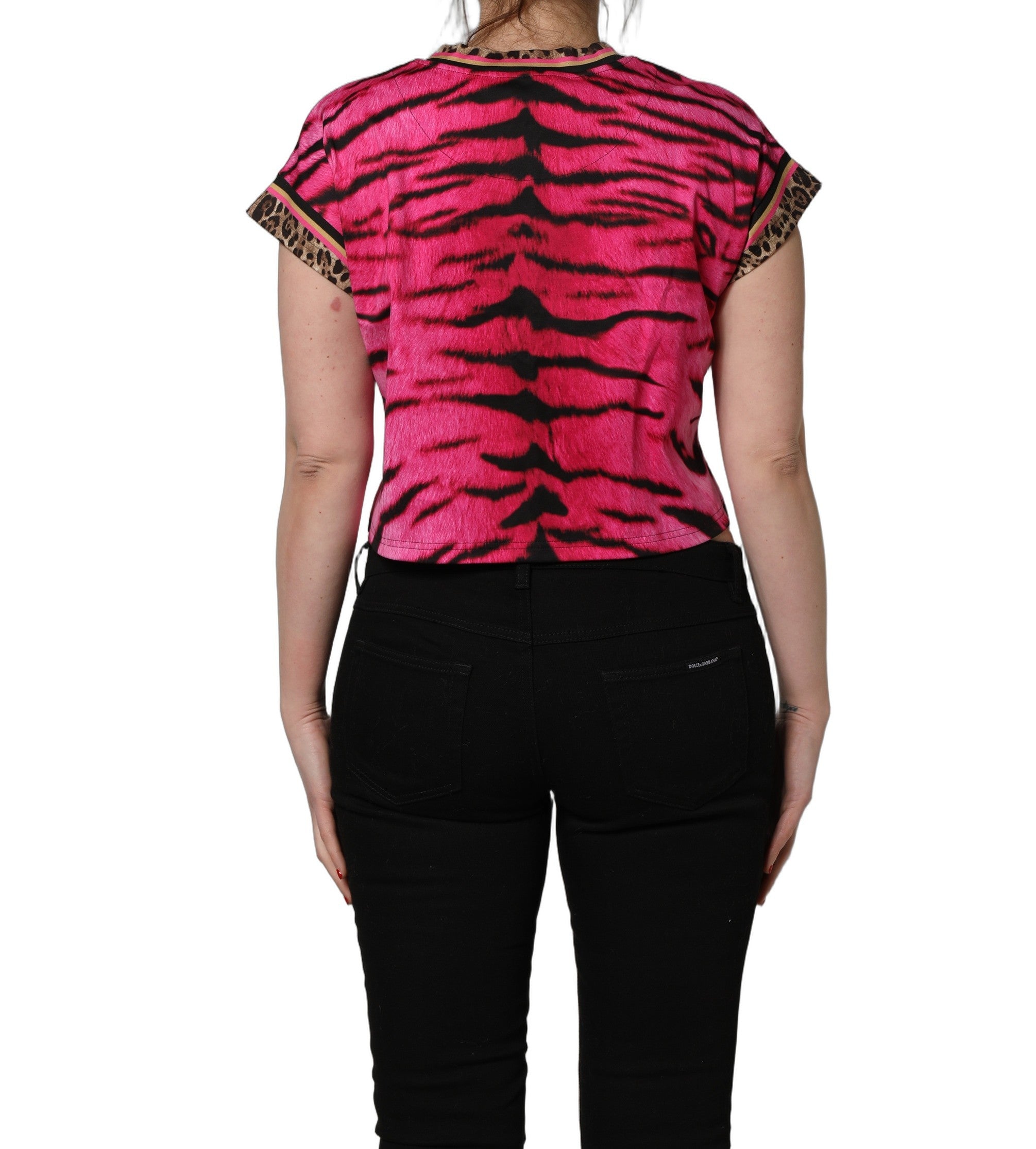Pink Zebra Sleeveless Crew Neck Cropped T-shirt
