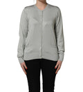 Green Button Down Silk Long Sleeve Cardigan Sweater