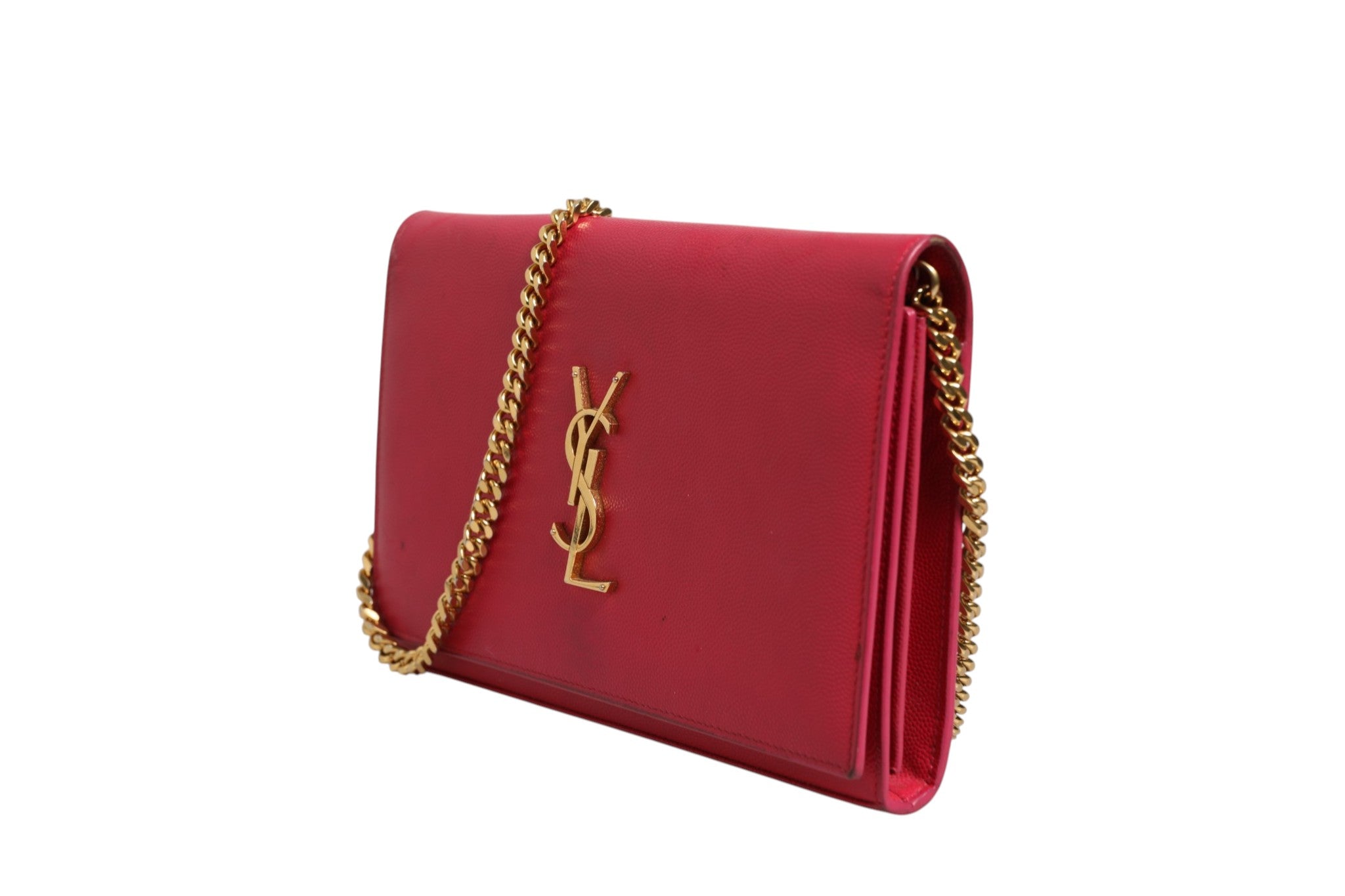 Red Leather Monogram Wallet on Chain