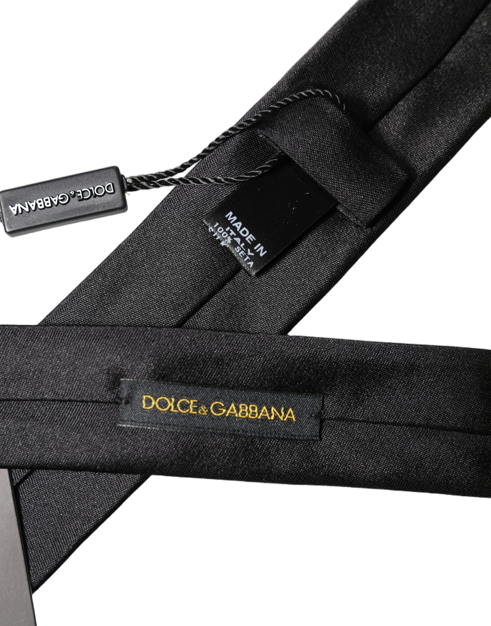 Black D&G Embroidery Silk Adjustable Men Necktie Tie
