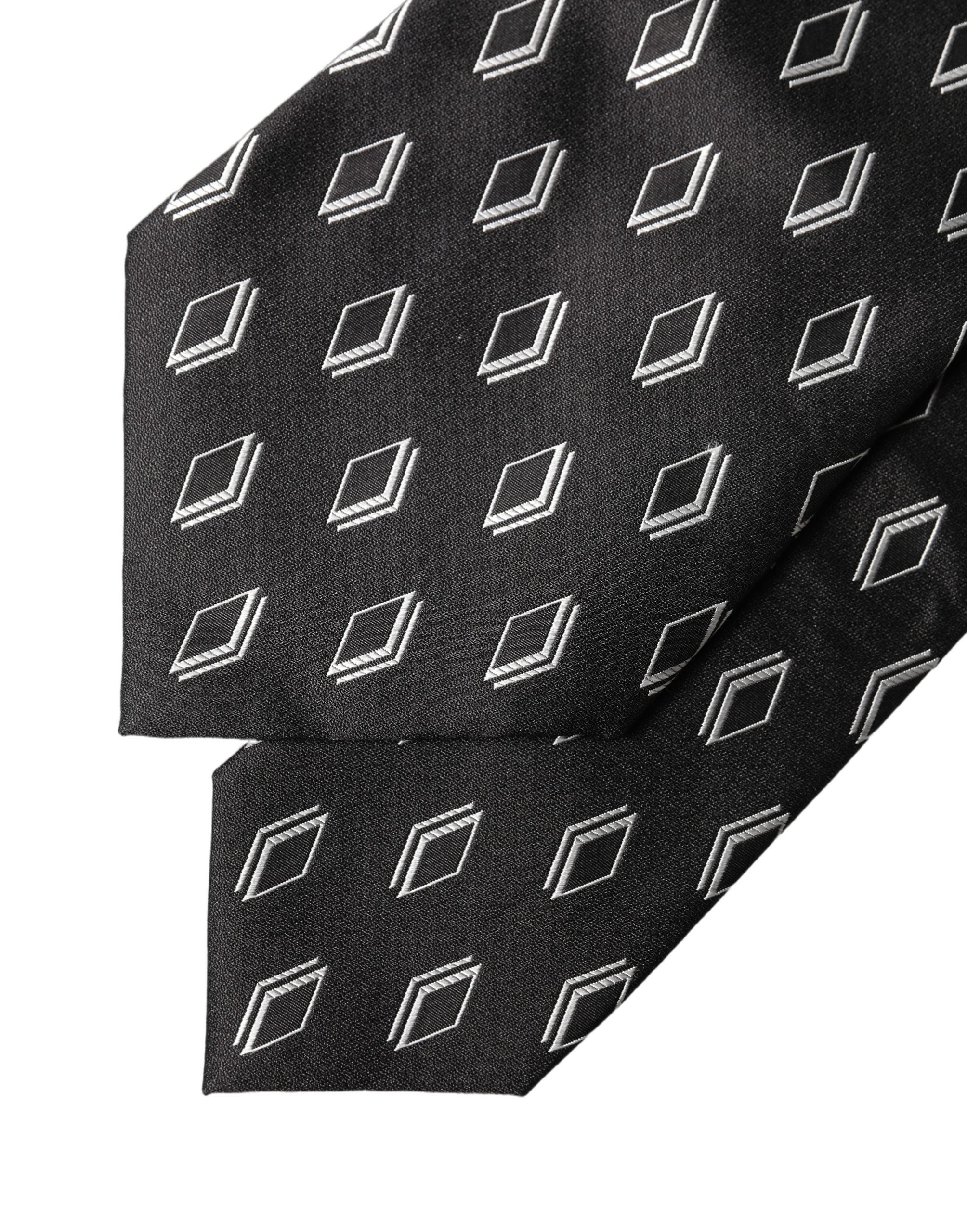 Black Patterned Silk Adjustable Women Tied Necktie Tie