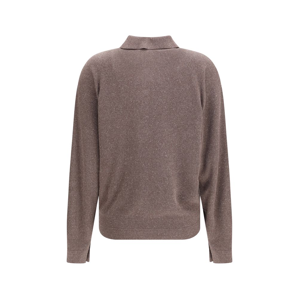 Brown Silk Polo Shirt
