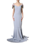 Light Blue Hydrangea Embellished Cap Sleeve Dress
