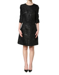 Black Floral Jacquard Flared A-line Dress
