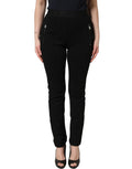 Black Viscose Mid Waist Skinny Trouser Pants