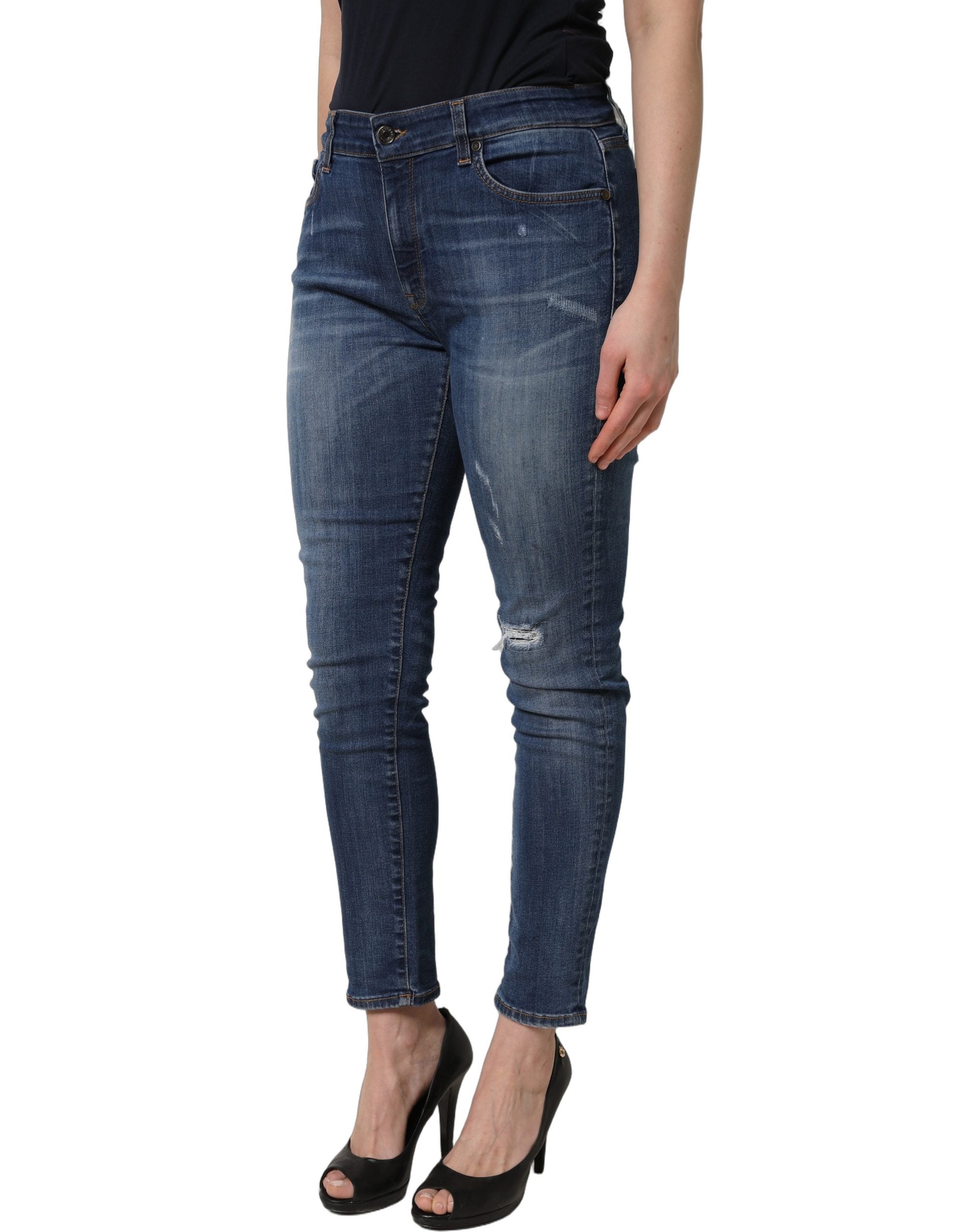Blue Tattered Skinny Mid Waist Denim Jeans