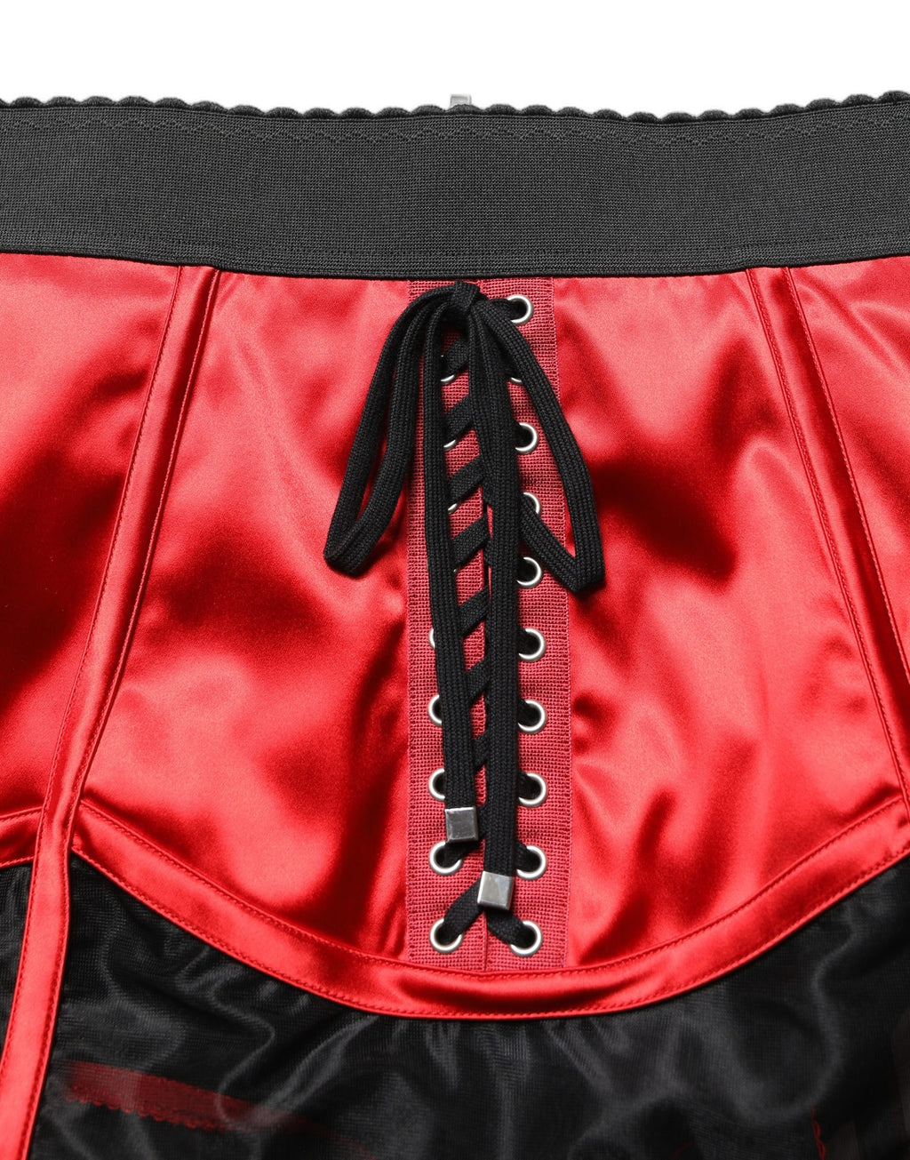 Red Satin Corset Style High Waist Mini Skirt