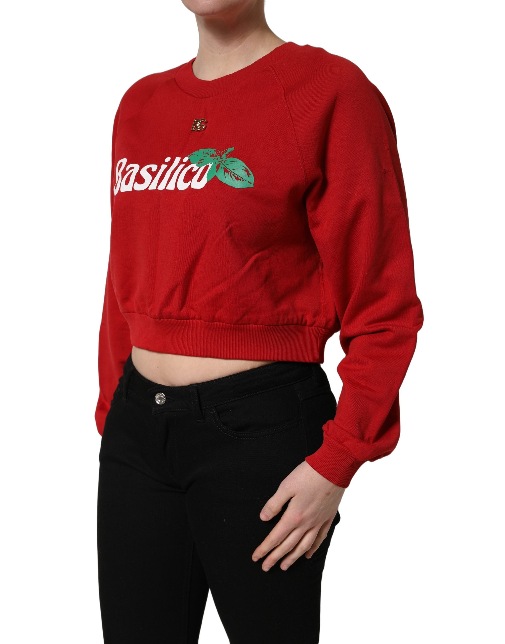 Red Cotton Cropped Basilico Sweatshirt Sweater