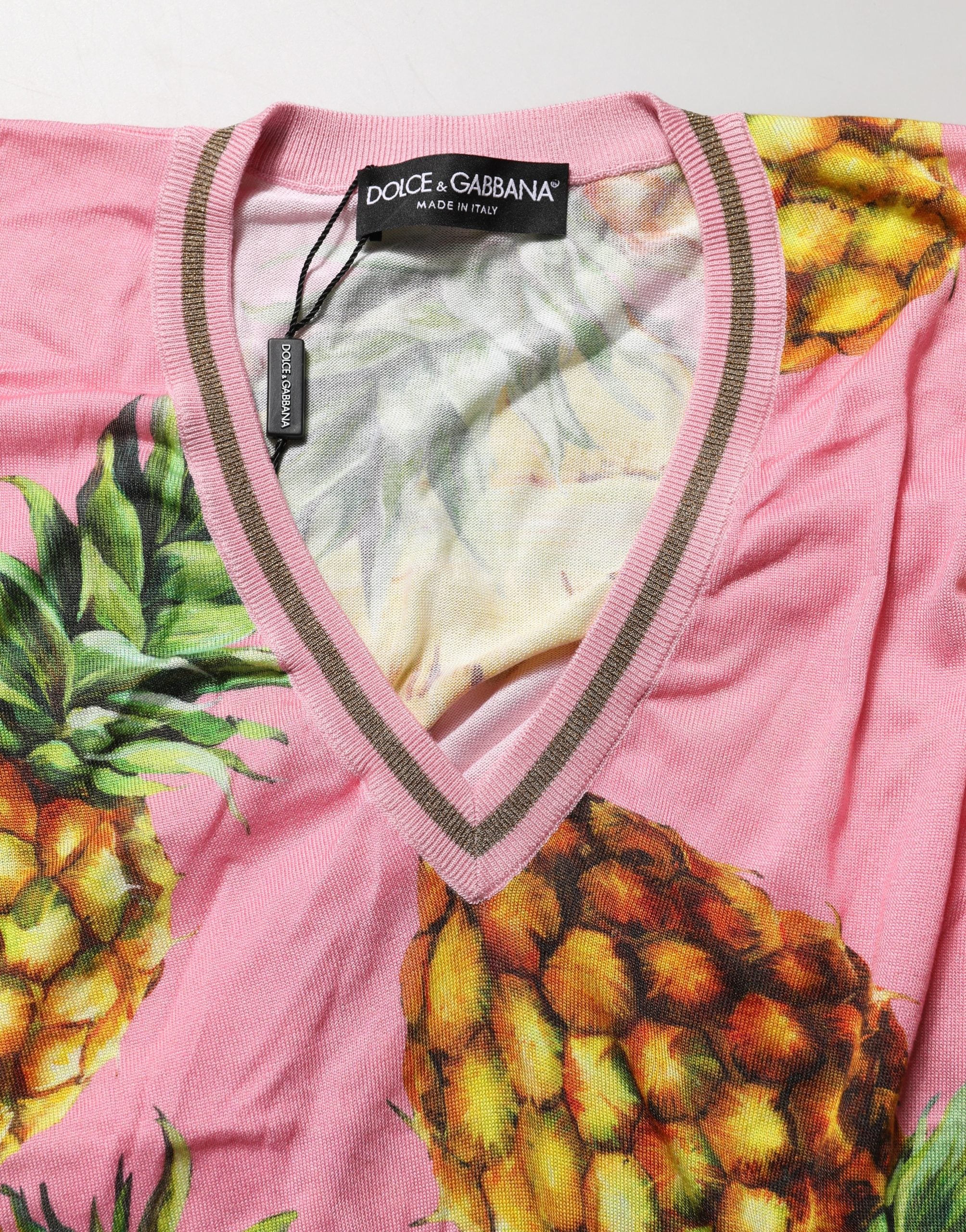 Pink Pineapple Vneck Short Sleeve Cropped Top