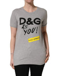 Gray Cotton Logo Printed Crew Neck T-shirt