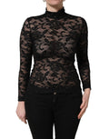 Black Floral Lace Turtle Neck Long Sleeve Top