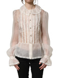 White Ruffled Sheer Silk Buttoned Blouse Top