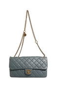 Blue Quilted Leather Crown Flap Shoulder Bag