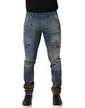 Blue Distressed Mid Waist Skinny Denim Jeans