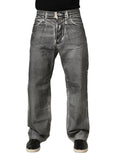 Grey Washed Mid Waist Straight Denim Jeans