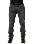 Dark Grey Distressed Mid Waist Denim Jeans