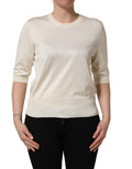 Off White 3/4 Sleeves Crewneck Pullover Sweater