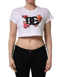 White DG Floral Cotton Jersey Crop T-shirt