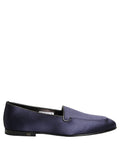 Blue Satin Logo Slip On Flats Loafers Shoes