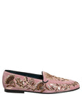 Pink Velvet Floral Embroidery Loafers Shoes