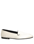 White Satin Logo Slip On Flats Loafers Shoes