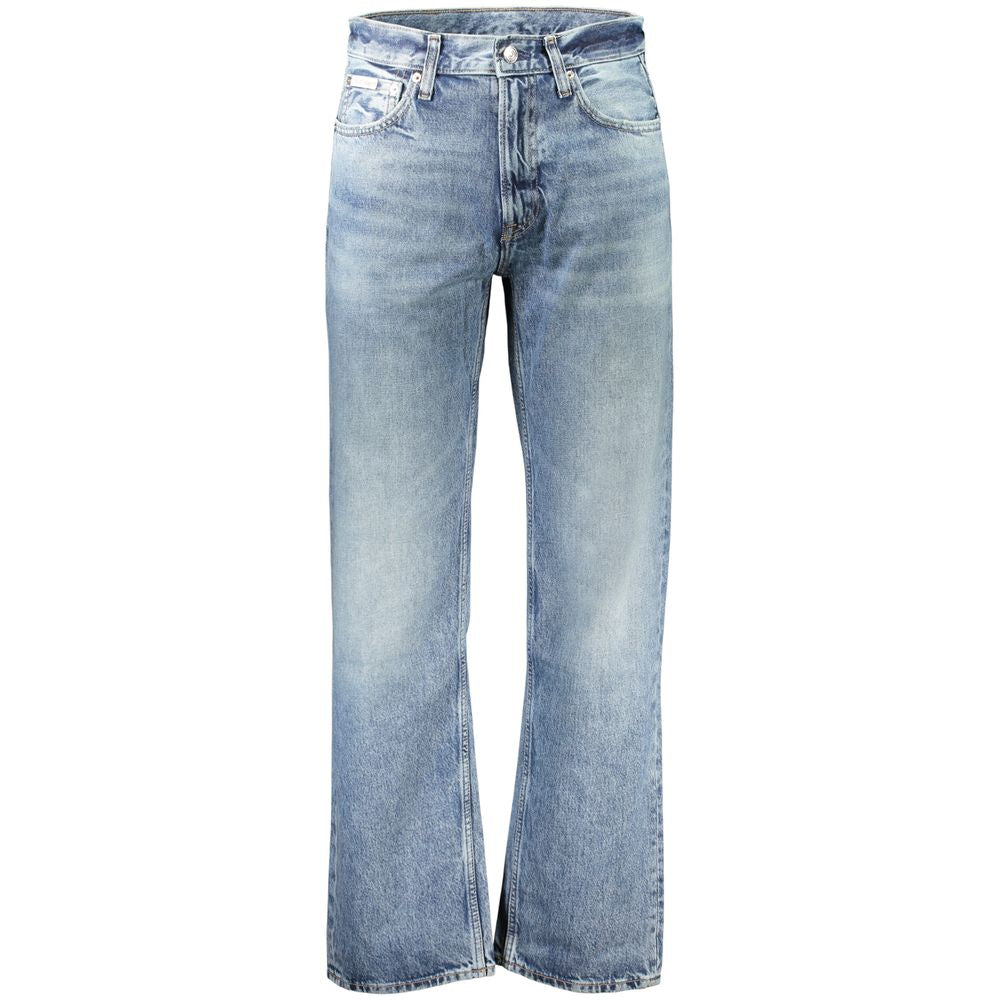 Blue Cotton Straight-Leg Jeans