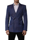 Blue Wool Double Breasted Men Blazer Jacket