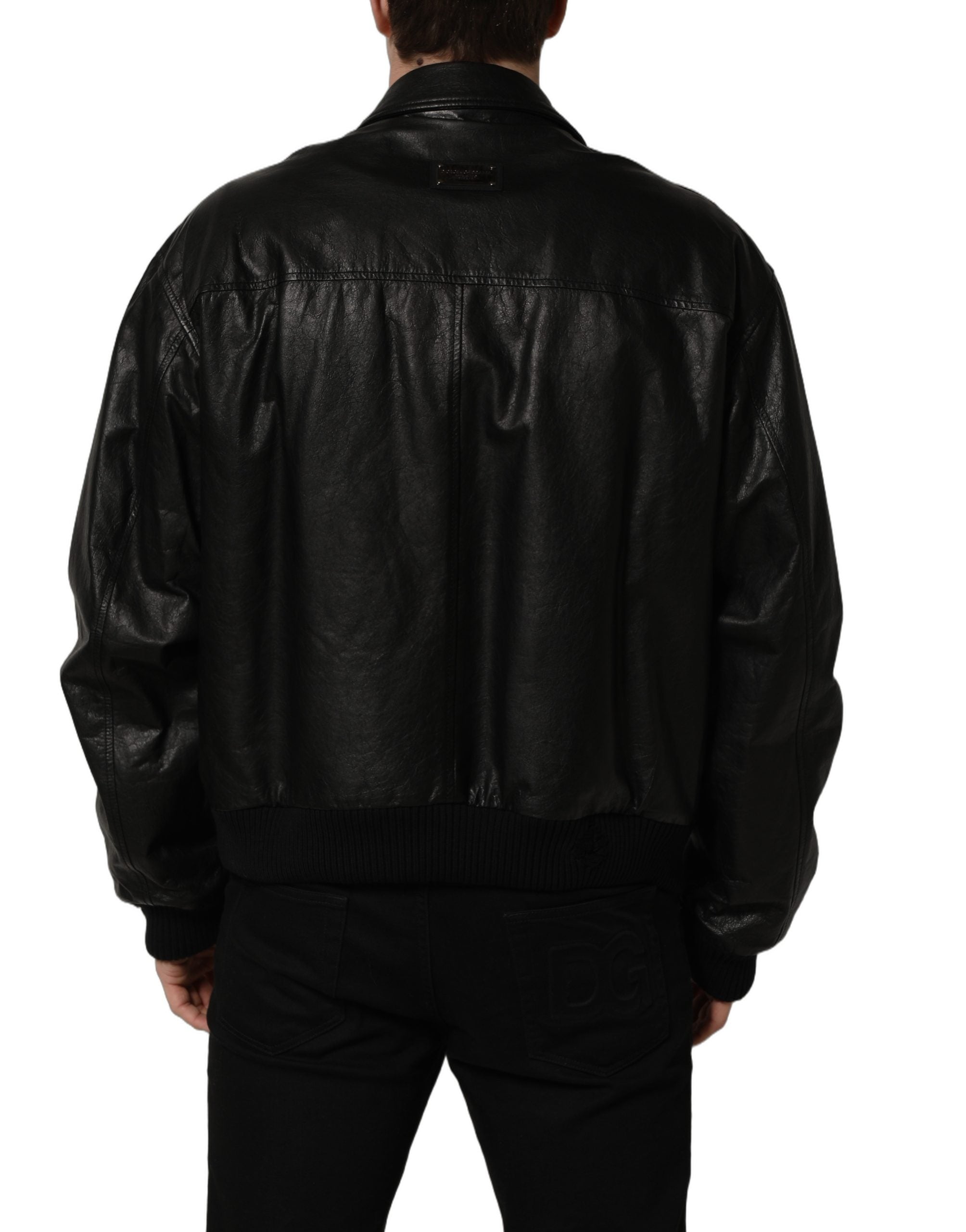 Black Leather Full Zip Men Biker Jacket