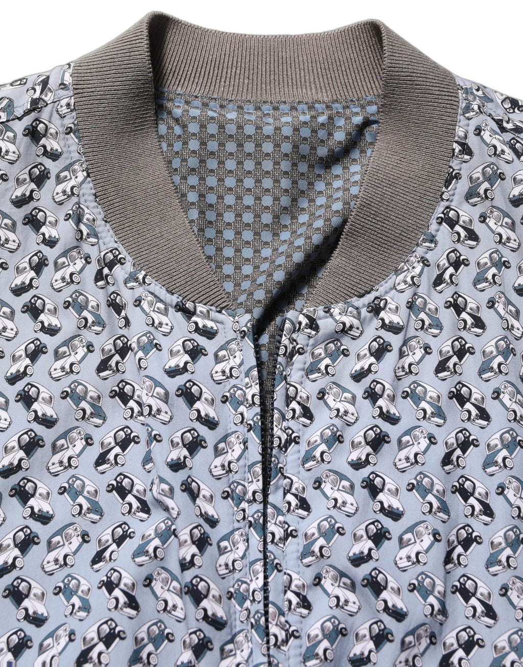 Light Blue Cotton Car Print Bomber Jacket