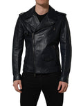 Black Leather Men Biker Coat Goatskin Jacket