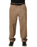 Beige Cotton Straight Leg Men Trouser Pants