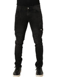 Black Distressed Cargo Cotton Men Denim Jeans