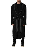 Black 100% Silk Robe Men Wrap Coat Jacket
