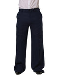 Blue Linen Straight Men Dress Trouser Pants