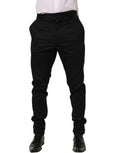 Black Cotton Tapered Leg Dress Trouser Pants