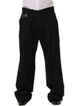 Black Cotton Straight Leg DressTrouser Pants