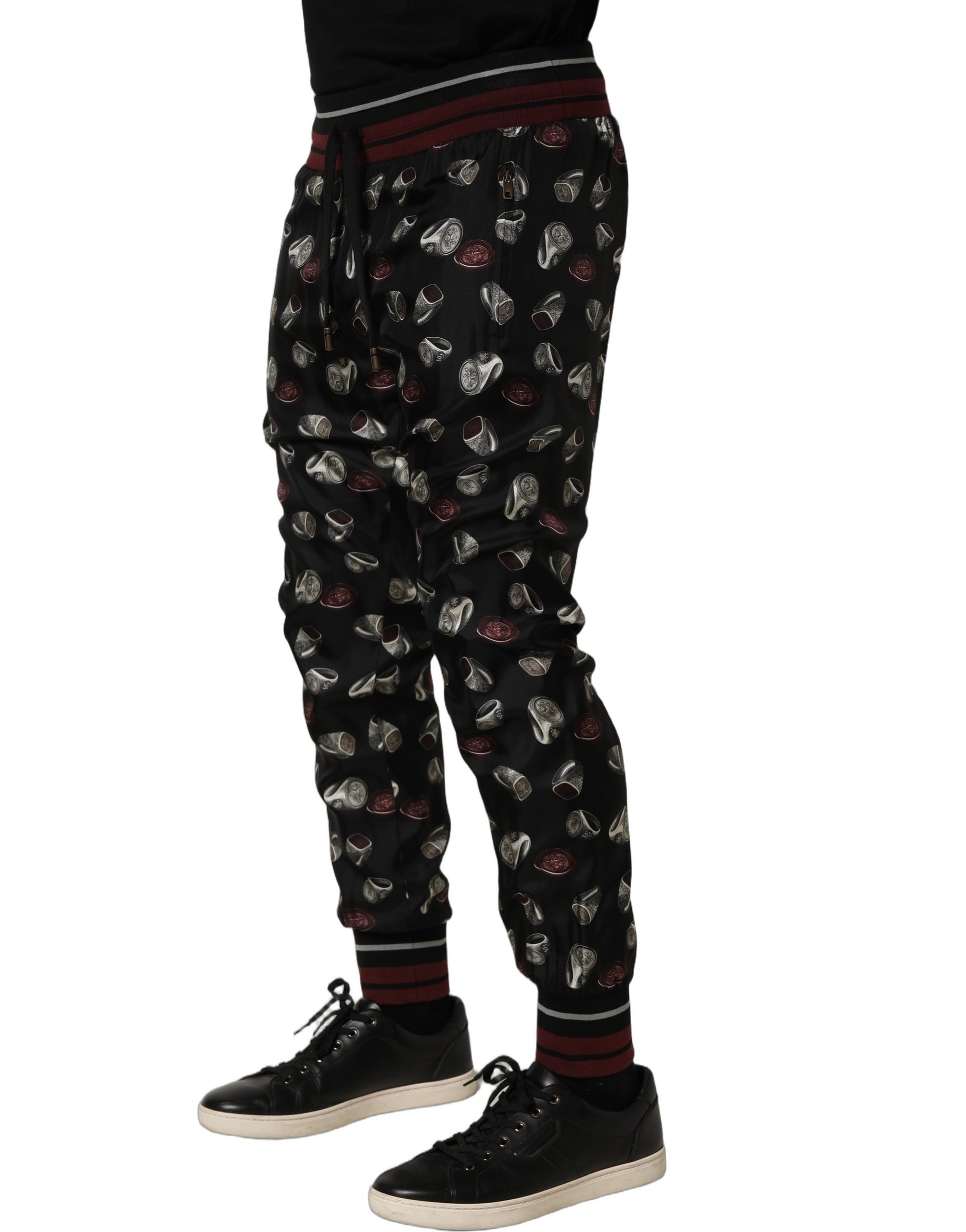 Pants Black Ring Print Silk Jogging Trousers