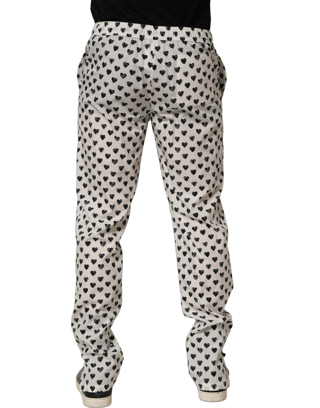 White Graphic Heart Print Men Trousers Pants